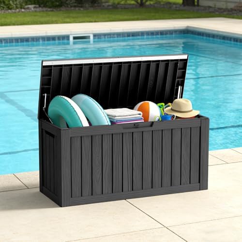 lubannese outdoor storage box, waterproof deck box, outdoor, close-up detail