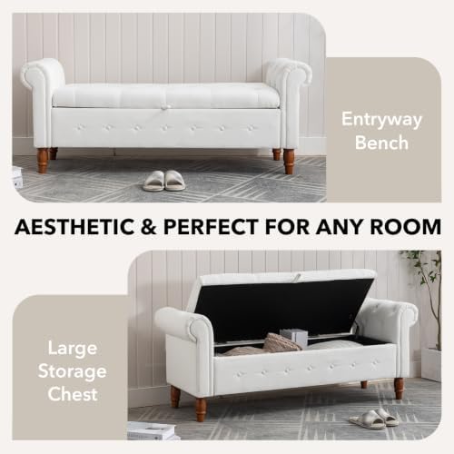 nioiikit 63'' storage ottoman bench, tufted entryway bench on a desk or shelf
