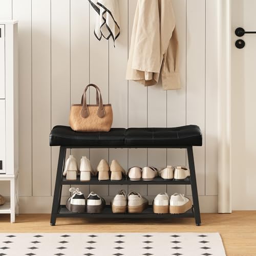 yatiney shoe bench, 3-tier shoe rack, entryway bench, side view