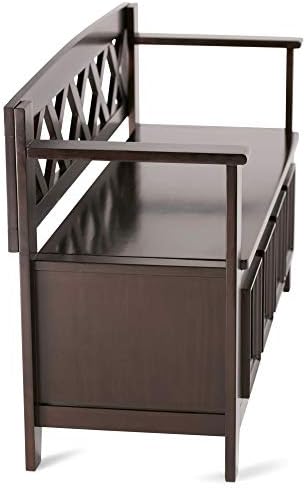 simplihome amherst 48" wide solid wood storage bench on a desk or shelf