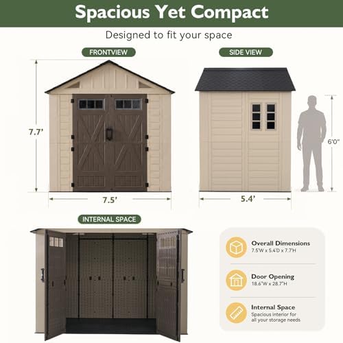 aoxun 8x6 ft outdoor storage shed with floor shown in use