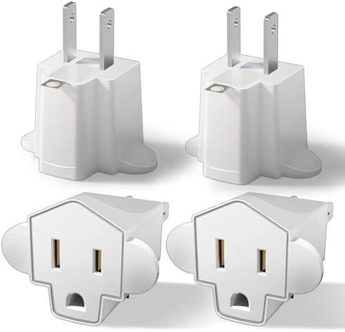 Portable 3 Prong to 2 Prong Outlet Adapter, Fireproof 392℉ 3-2 Prong Adapter Converter, Heavy Duty Wall Plug Adapter for Household Appliances Industrial, 1875W Max, 4 Packs