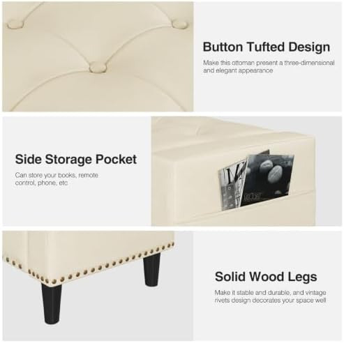 60" storage ottoman bench, faux leather upholstered bed on a desk or shelf