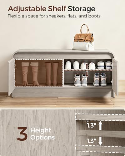 homleke modern curved entryway shoe storage bench, side view