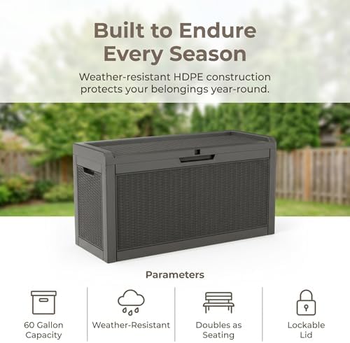 60 gallon deck box, waterproof resin outdoor storage, close-up detail