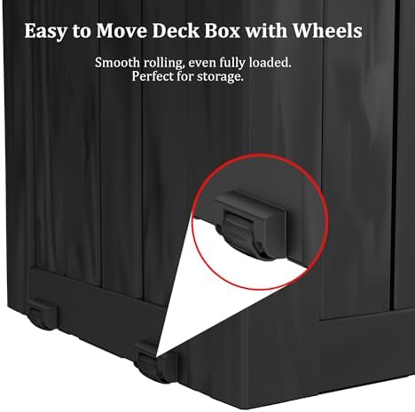 outdoor storage box waterproof with wheels, 76 gallon shown in use