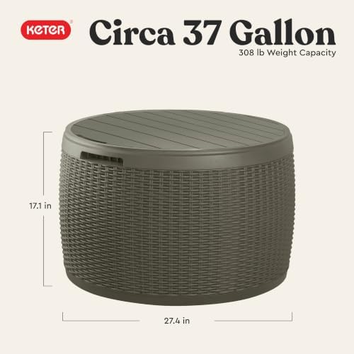 keter circa 37 gallon resin deck box stool shown in use