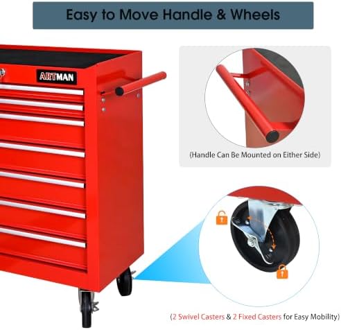 7 drawers rolling tool chest on wheels, multifunctional, package contents