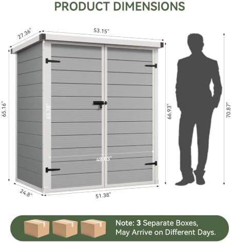 aoxun 55 cuft outdoor tall storage shed, 5×3×7ft, front angle view