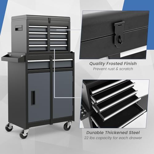 dreamade 5-drawer tool chest combo, rolling tool cabinet, front angle view