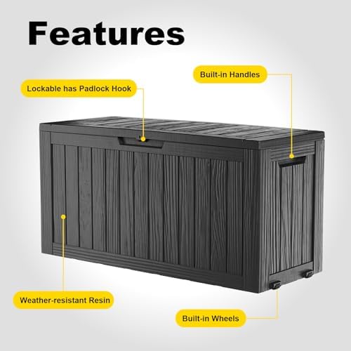 rojik deck box storage bench with wheels outdoor showing dimensions