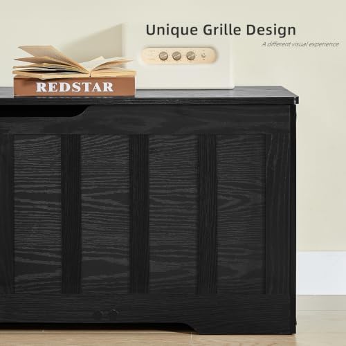 vankiley 47.2" storage chest extra large, storage bench(black) on a desk or shelf