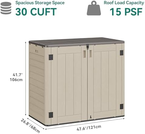 yitahome outdoor storage shed w/o shelf, 30 cu showing dimensions