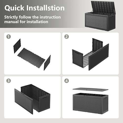 resin outdoor deck storage box waterproof (black, 110 showing dimensions