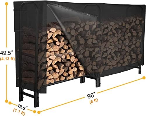 gaspro 8ft firewood rack outdoor with waterproof cover shown in use