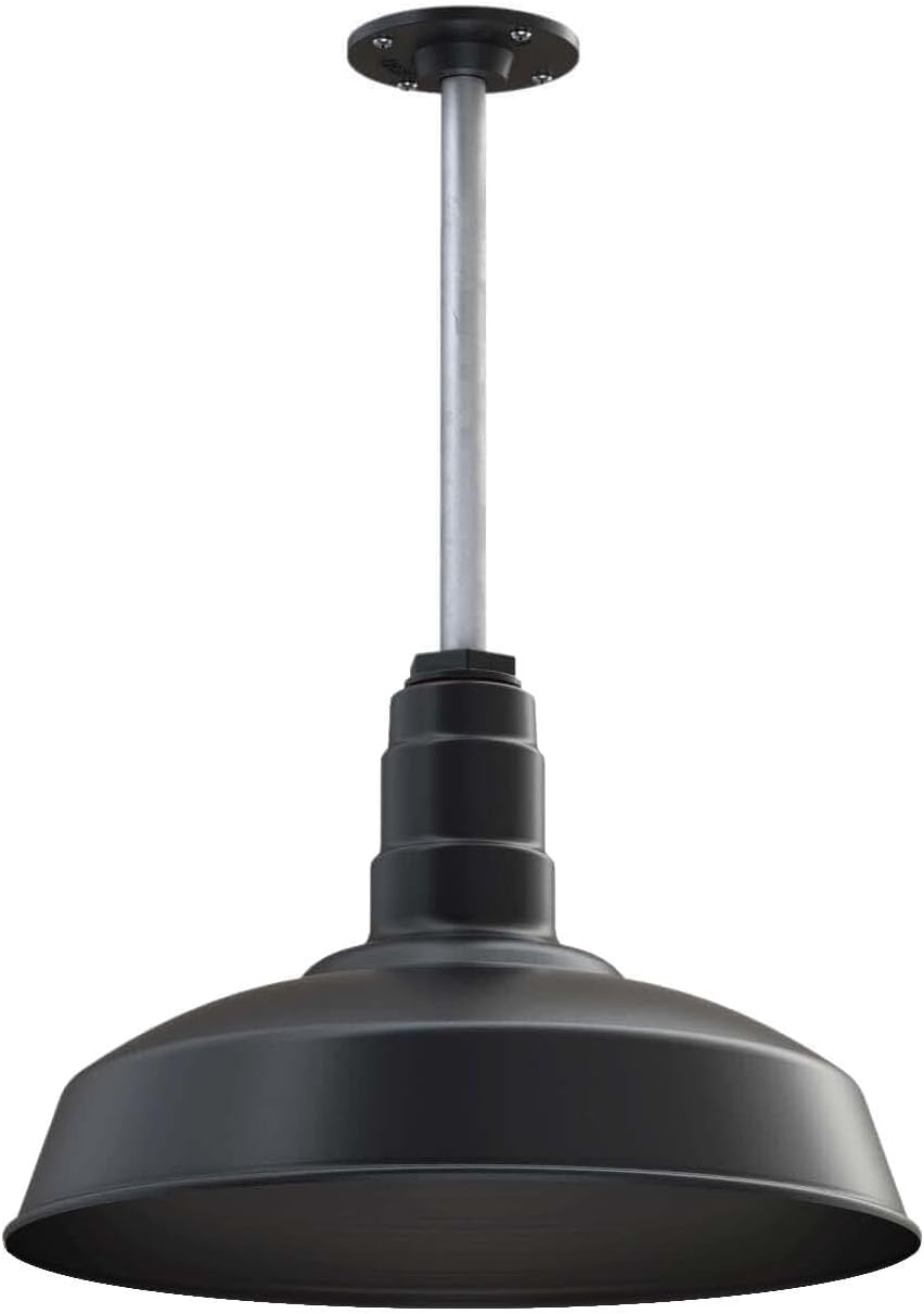 12" Stem Barn Light Pendant 16" Dome | Garage Workshop | Matte Black