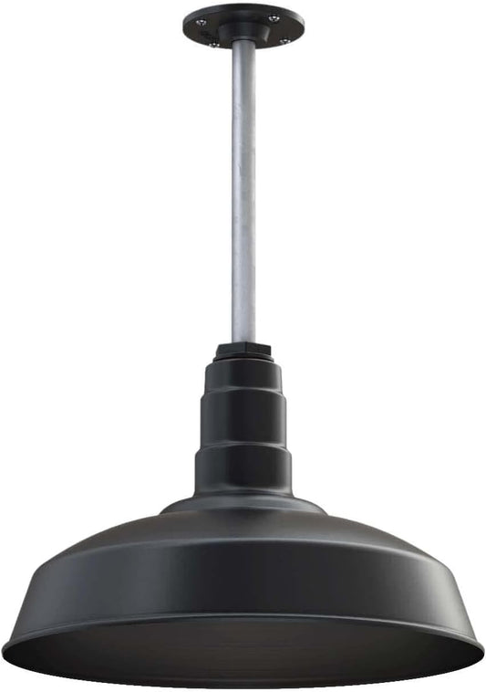 12" Stem Barn Light Pendant 16" Dome | Garage Workshop | Matte Black