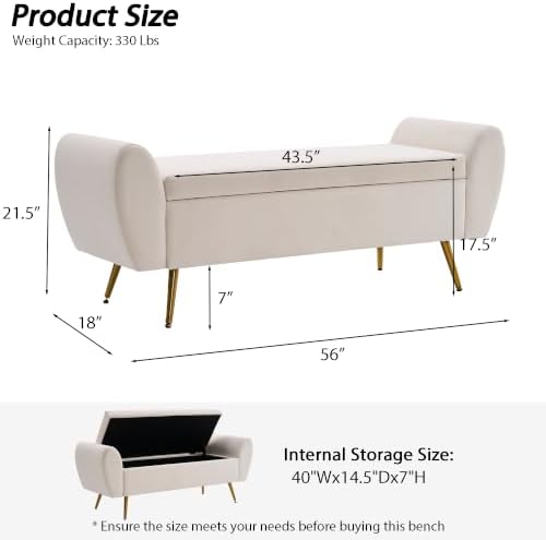 56" storage bench for bedroom king size bed shown in use