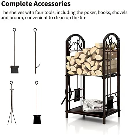 firewood racks with fireplace tools 30 inch retro, close-up detail