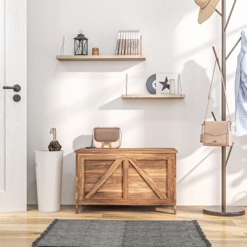 homcom 30" farmhouse storage bench lift top storage, front angle view