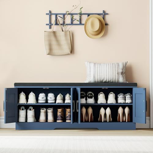 homsho farmhouse shoe storage bench with 4 barn, side view