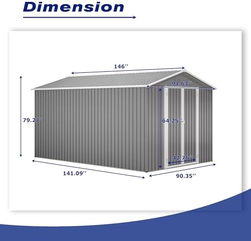 yopto 8x12 ft outdoor storage shed w/floor frame,metal, side view