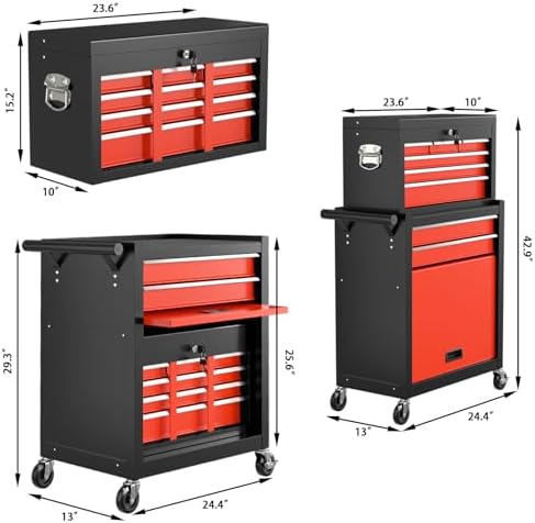 8-drawer rolling tool chest tool box,removable tool storage, close-up detail