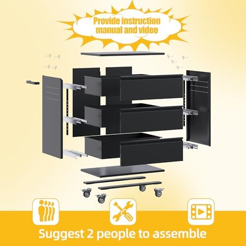 35.5" rolling tool cabinet with 3 drawers and, side view
