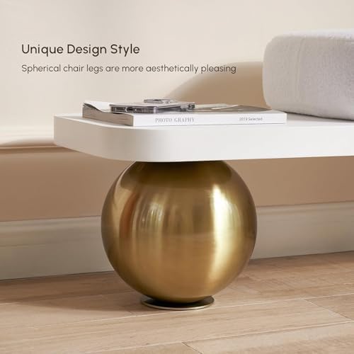 homary entryway bench, modern wooden boucle upholstered bench on a desk or shelf