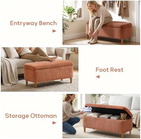 39.4”ottoman with storage set of 2,upholstered comfy storage, front angle view