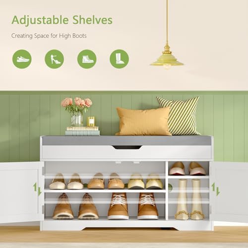 usikey shoe bench with lift top storage, entryway, side view