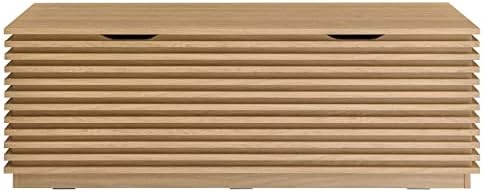 modway render 47" wood grain storage bench in, side view
