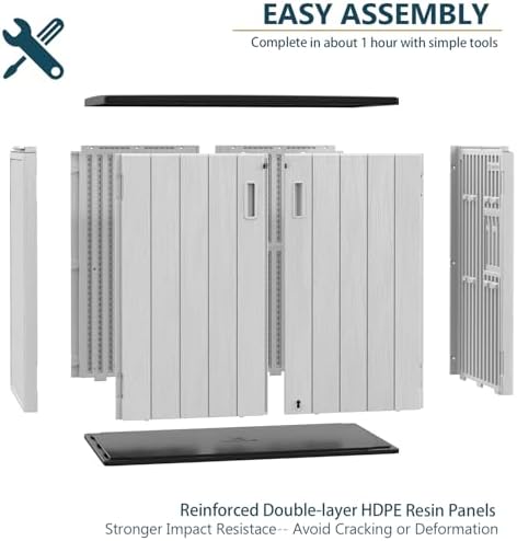 homspark outdoor storage shed 37 cu.ft, all-weather resistant showing dimensions