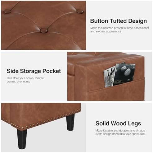 60" storage ottoman bench, faux leather upholstered bed on a desk or shelf