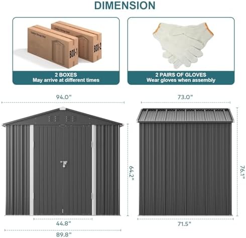 gizoon 8x6 ft outdoor storage shed, corrosion metal on a desk or shelf