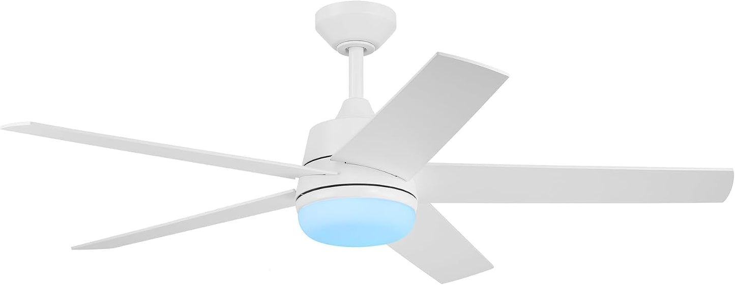 DESIGNERS FOUNTAIN Astrea Smart Ceiling Fan with Lights, 52 Inch LED Light Indoor Outdoor 5-Blade Fan, Remote Control, RGB, Matte White, FS-ATR52RGB-MW