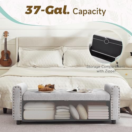 ottoman with storage, tufted storage bench for bedroom, close-up detail