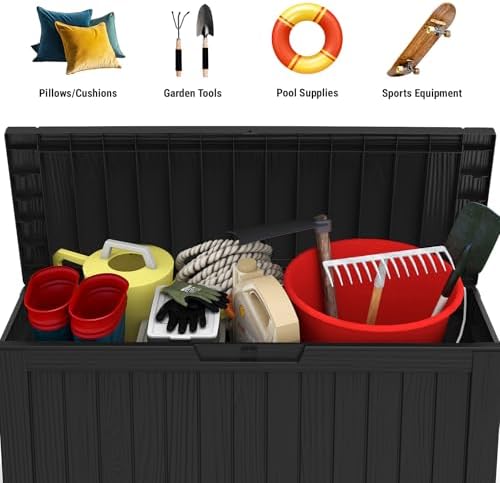 mars villa 72 gallon deck box, outdoor storage, side view