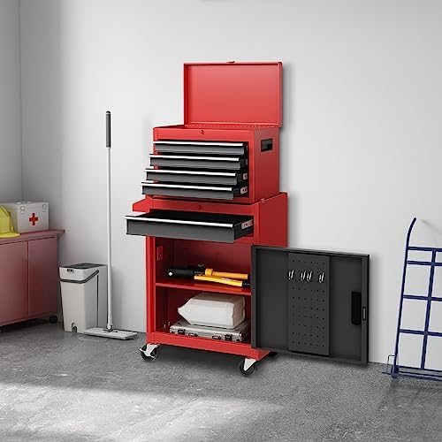 rolling tool chest, 5-drawer tool storage cabinet with shown in use