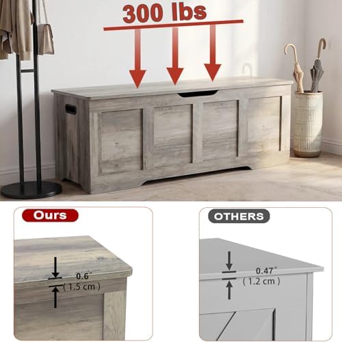 timberer 47.2" storage chest extra large storage bench, side view