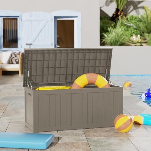 300 gallon outdoor storage box, waterproof resin deck on a desk or shelf