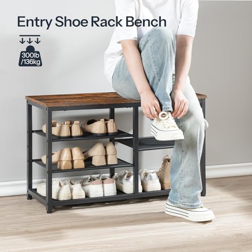 hoobro shoe bench, 5-tier shoe rack bench, industrial, side view