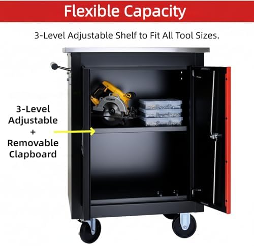 rolling tool chest,stainless steel worktop,black&red,2‑drawer on a desk or shelf