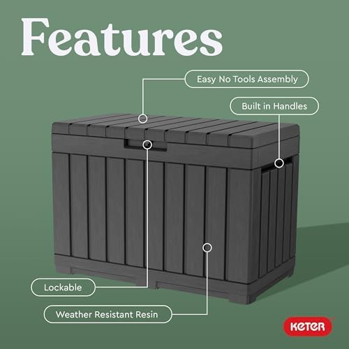 keter kentwood 50 gal outdoor storage box and, close-up detail