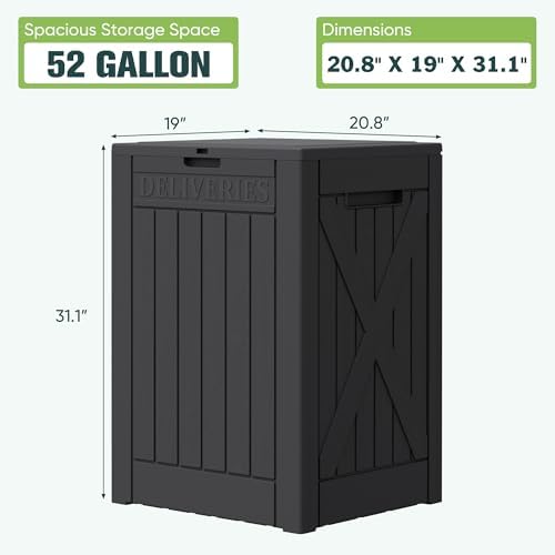 greesum 52 gallon large outdoor package delivery box showing dimensions