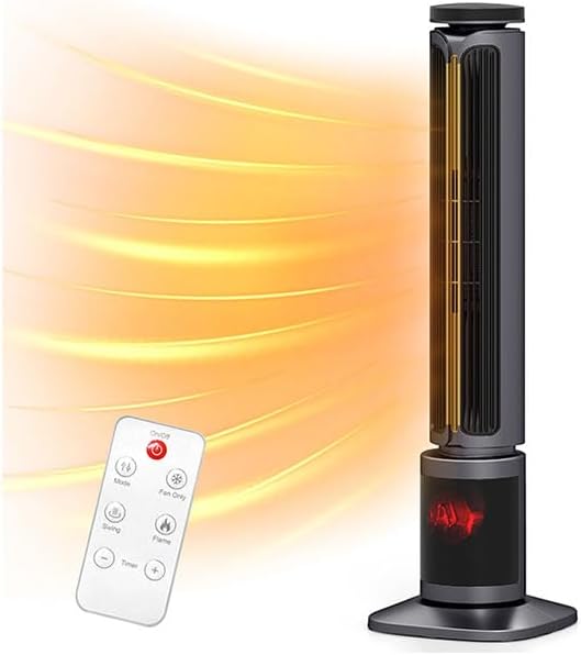 Zynkez 34.5" Space Heaters for Indoor Use Large Room, 1500W PTC Tower Fireplace by Zynkez
