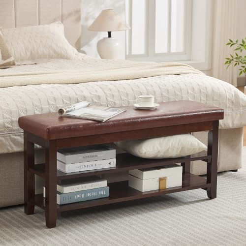 40" wooden shoe rack with seating, entryway bench, front angle view