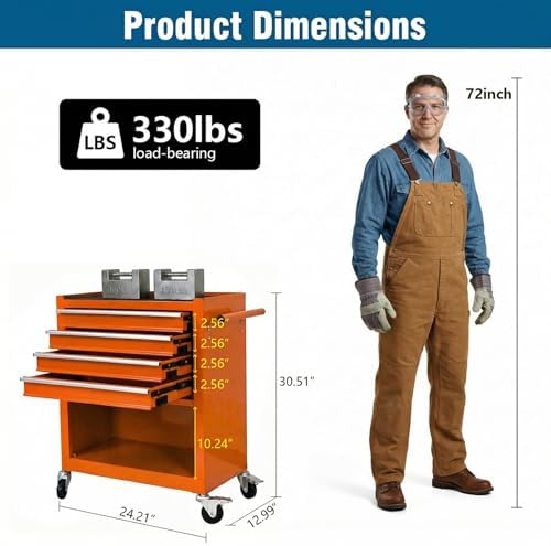 4 drawers tool chest on wheels, multifunctional rolling shown in use