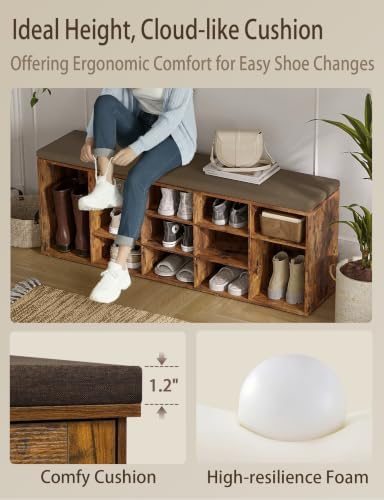 dinzi lvj shoe storage bench with cushion, 15-cubby on a desk or shelf