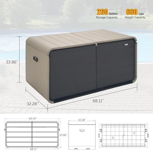 domi 260 gallon resin deck box, outdoor waterproof, package contents